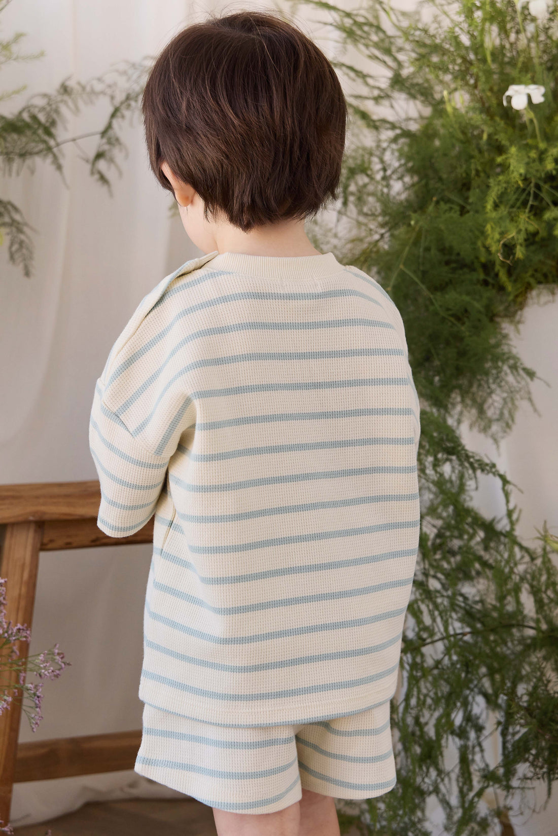 Organic Cotton Waffle Leith Tee - James Stripe Reef/Cloud Childrens Top from Jamie Kay USA