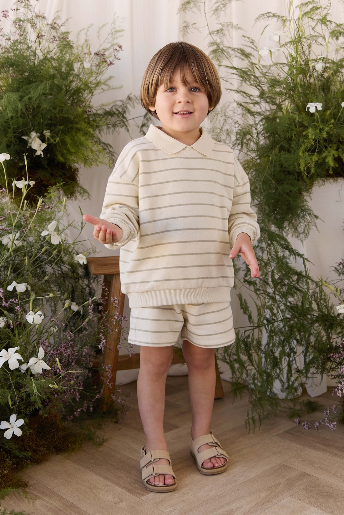 Benedict Sweatshirt - Horizon Stripe Lichen/Cloud Childrens Sweatshirting from Jamie Kay USA