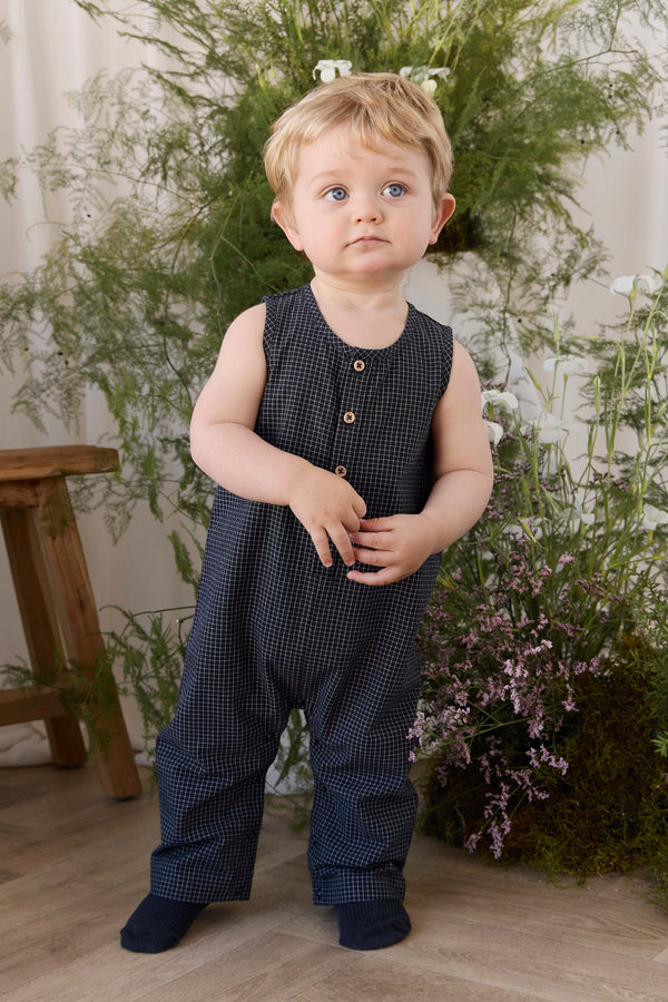 Organic Cotton Milo Jumpsuit - Eclipse Grid Childrens Jumpsuit from Jamie Kay USA