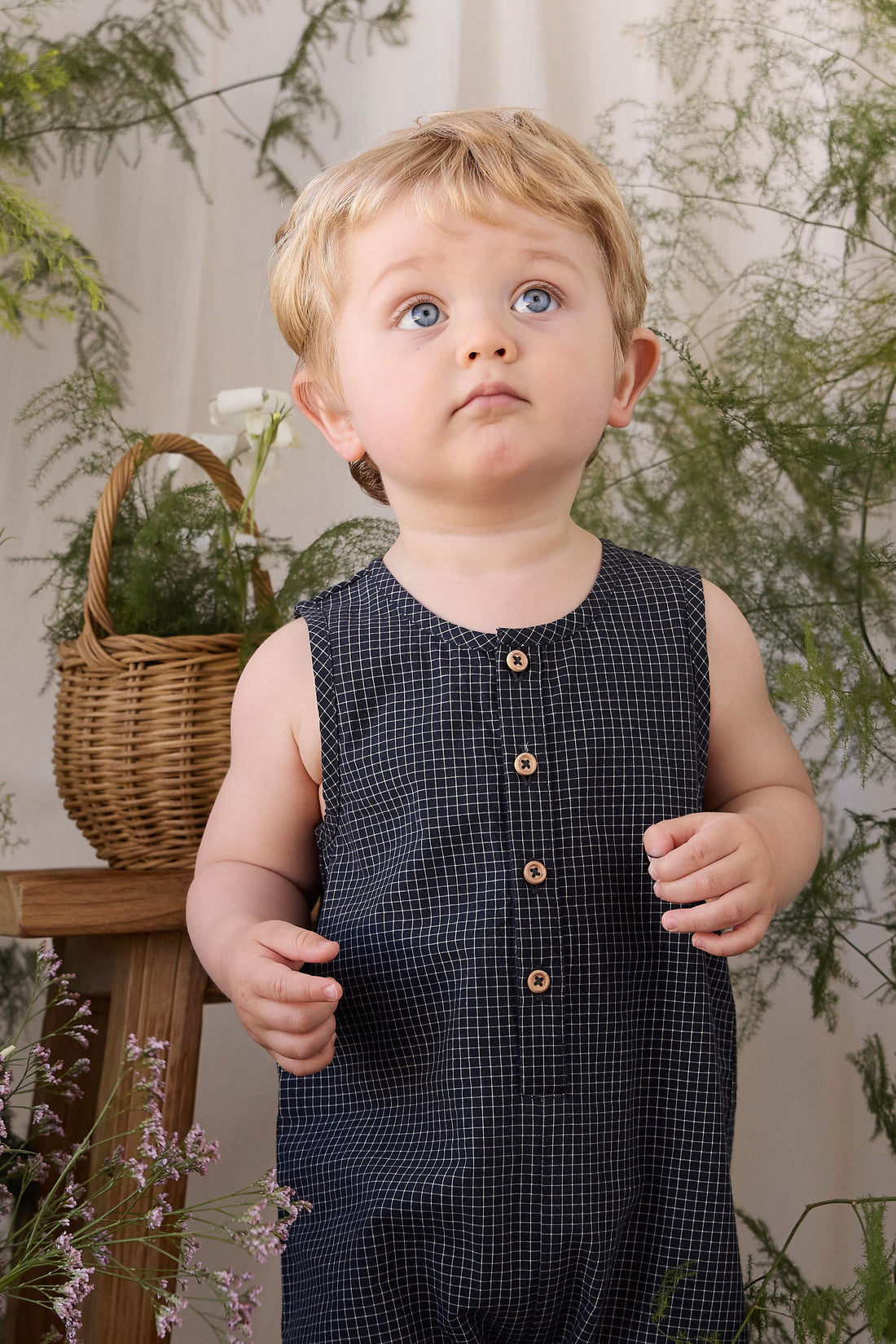 Organic Cotton Milo Jumpsuit - Eclipse Grid Childrens Jumpsuit from Jamie Kay USA