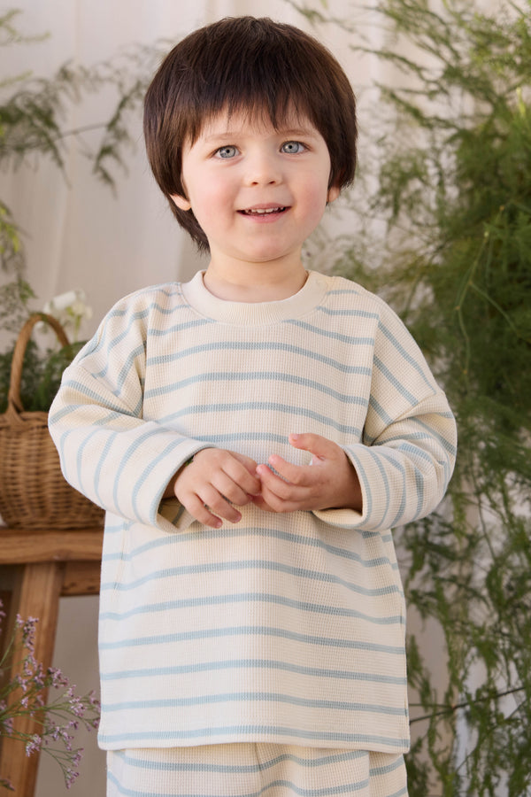 Organic Cotton Waffle Leith Long Sleeve Top - James Stripe Reef/Cloud Childrens Top from Jamie Kay USA