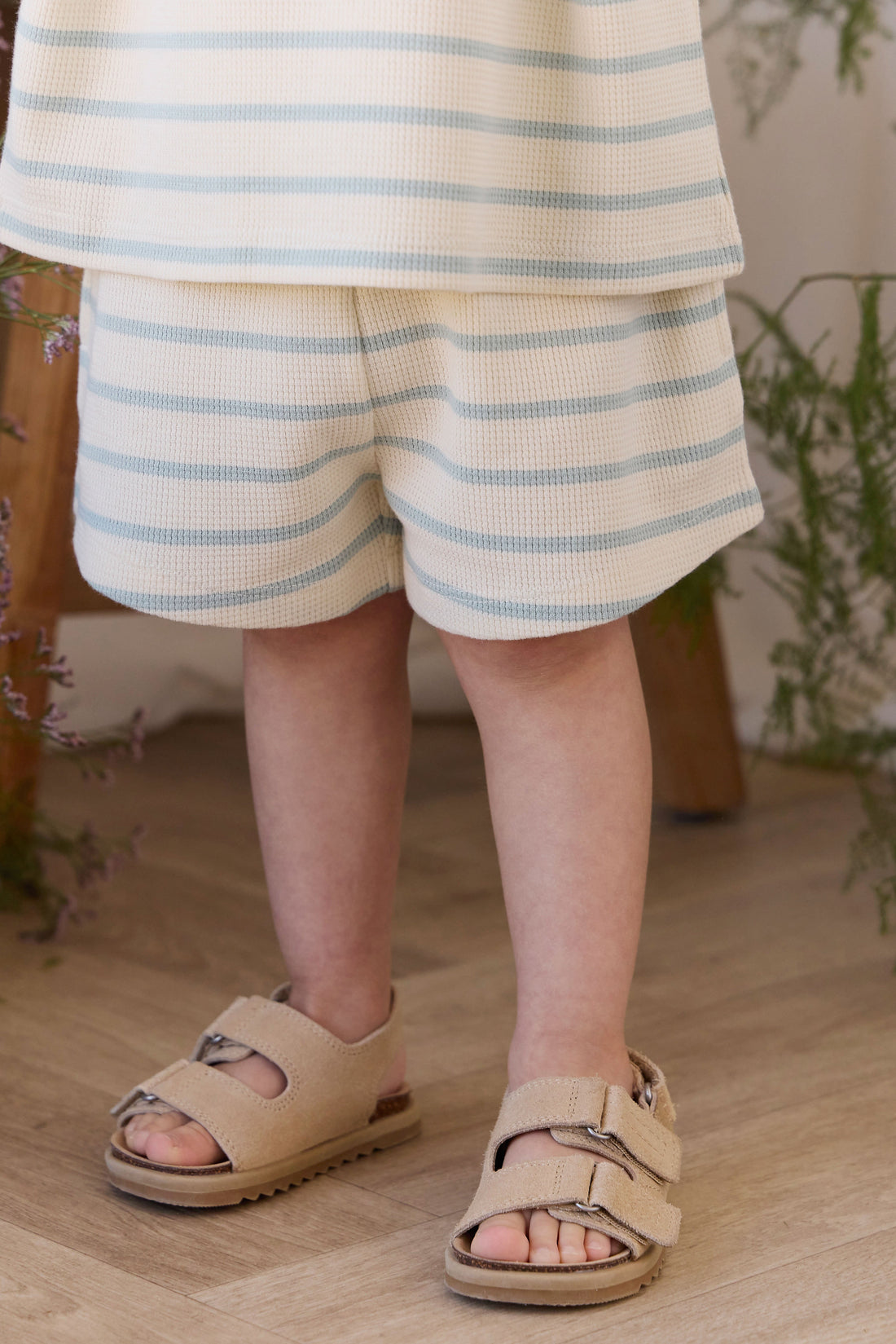 Organic Cotton Waffle Leith Short - James Stripe Reef/Cloud Childrens Shorts from Jamie Kay USA