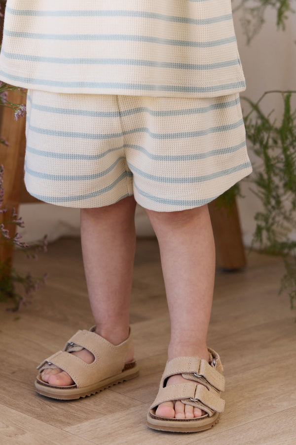 Organic Cotton Waffle Leith Short - James Stripe Reef/Cloud Childrens Shorts from Jamie Kay USA