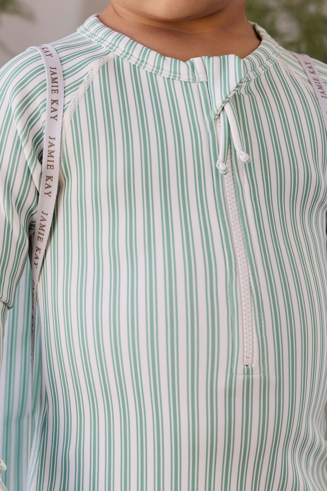 Florian Zip Swimsuit - Variegated Stripe Snow Pea Childrens Swimwear from Jamie Kay USA