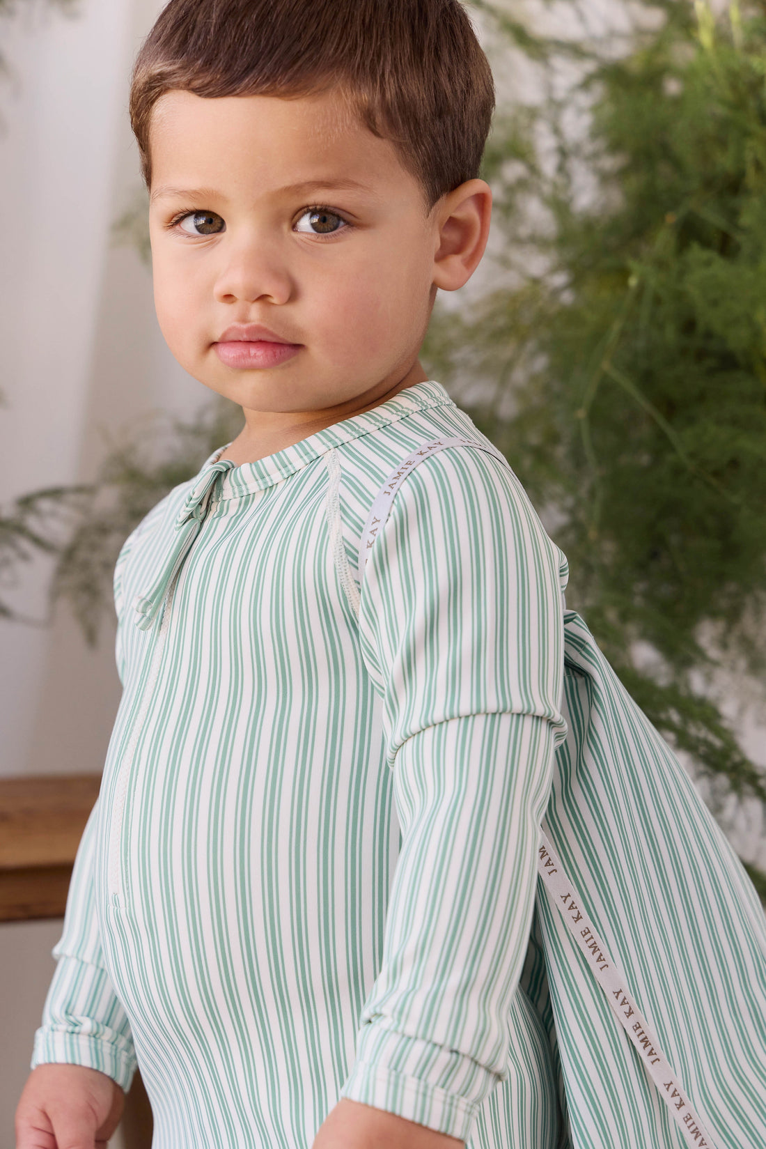 Florian Zip Swimsuit - Variegated Stripe Snow Pea Childrens Swimwear from Jamie Kay USA