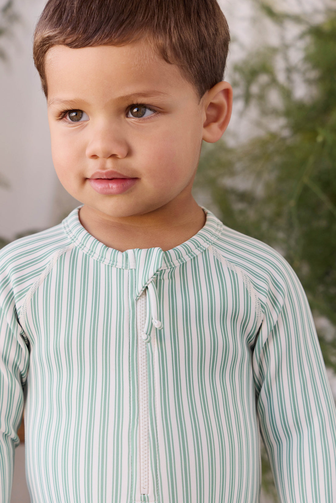 Florian Zip Swimsuit - Variegated Stripe Snow Pea Childrens Swimwear from Jamie Kay USA