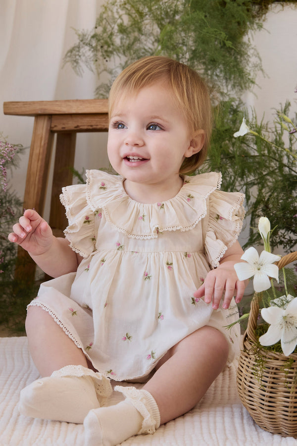 Organic Cotton Frannie Playsuit - Rosebud Egret Childrens Playsuit from Jamie Kay USA