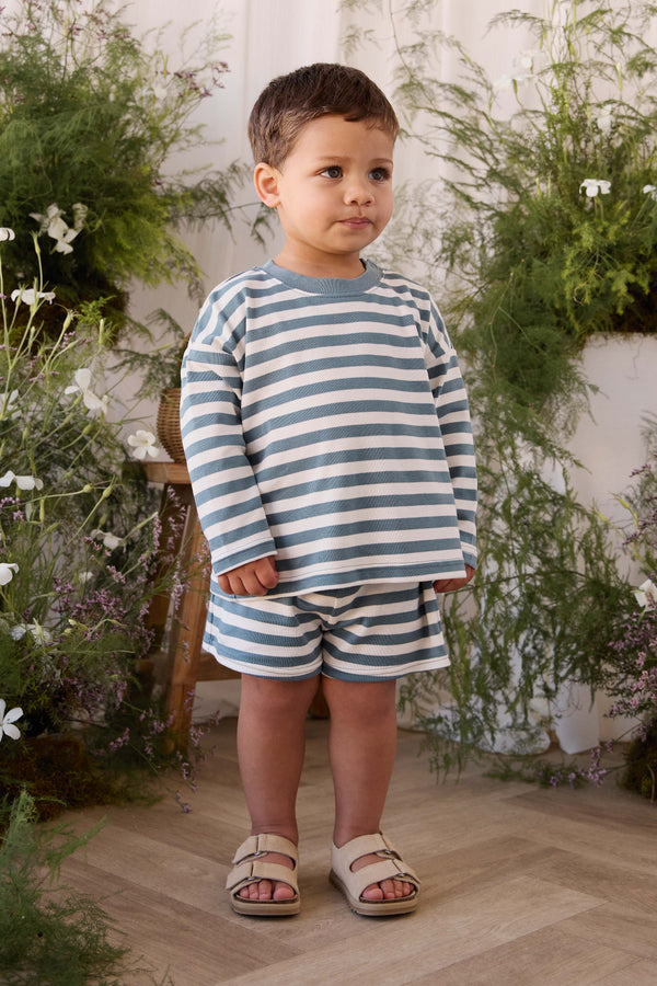Pima Cotton Edward Short - Essential Stripe Cloud/Honolulu Childrens Shorts from Jamie Kay USA