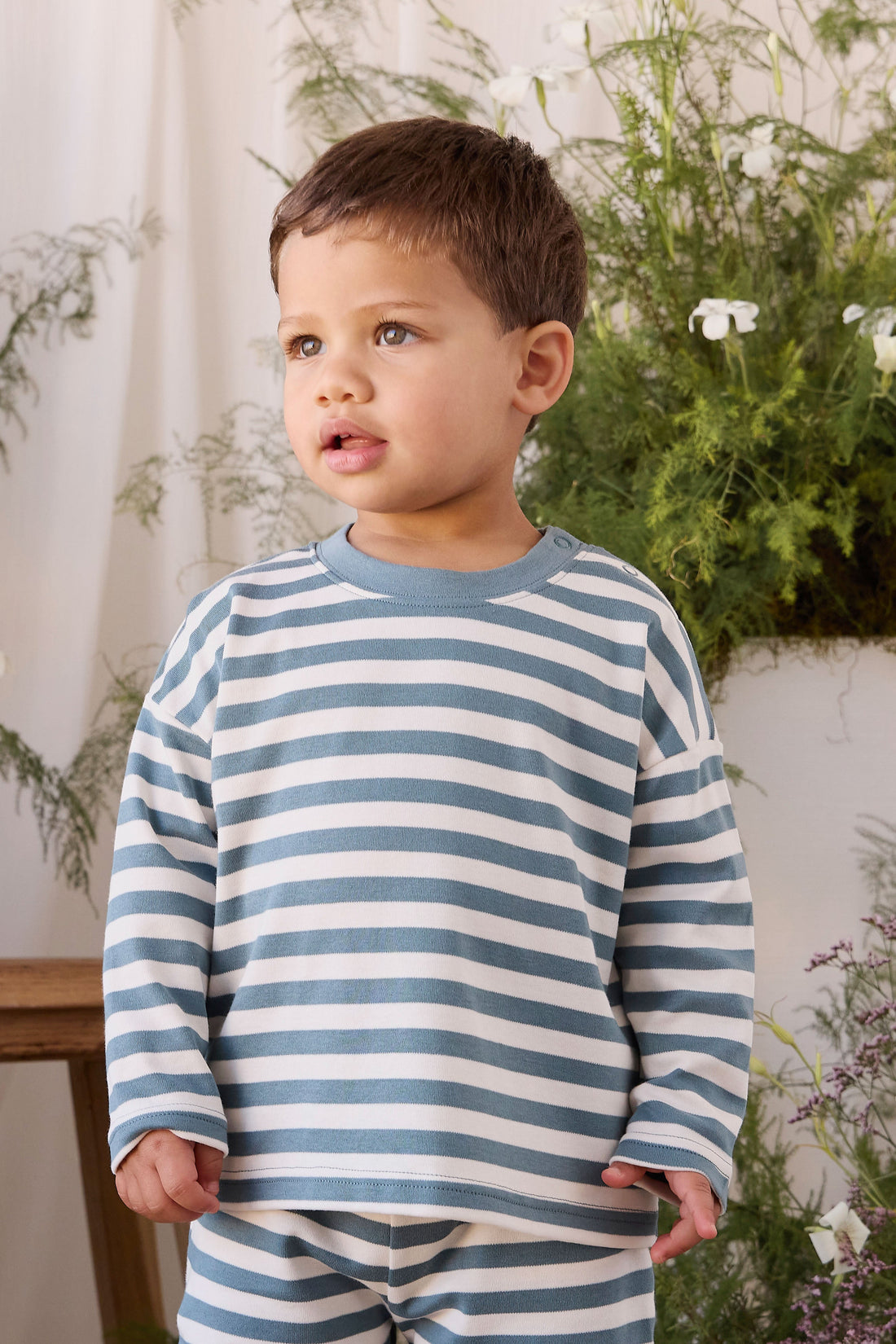 Pima Cotton Edward Long Sleeve Top - Essential Stripe Cloud/Honolulu Childrens Top from Jamie Kay USA