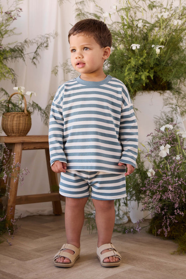 Pima Cotton Edward Long Sleeve Top - Essential Stripe Cloud/Honolulu Childrens Top from Jamie Kay USA