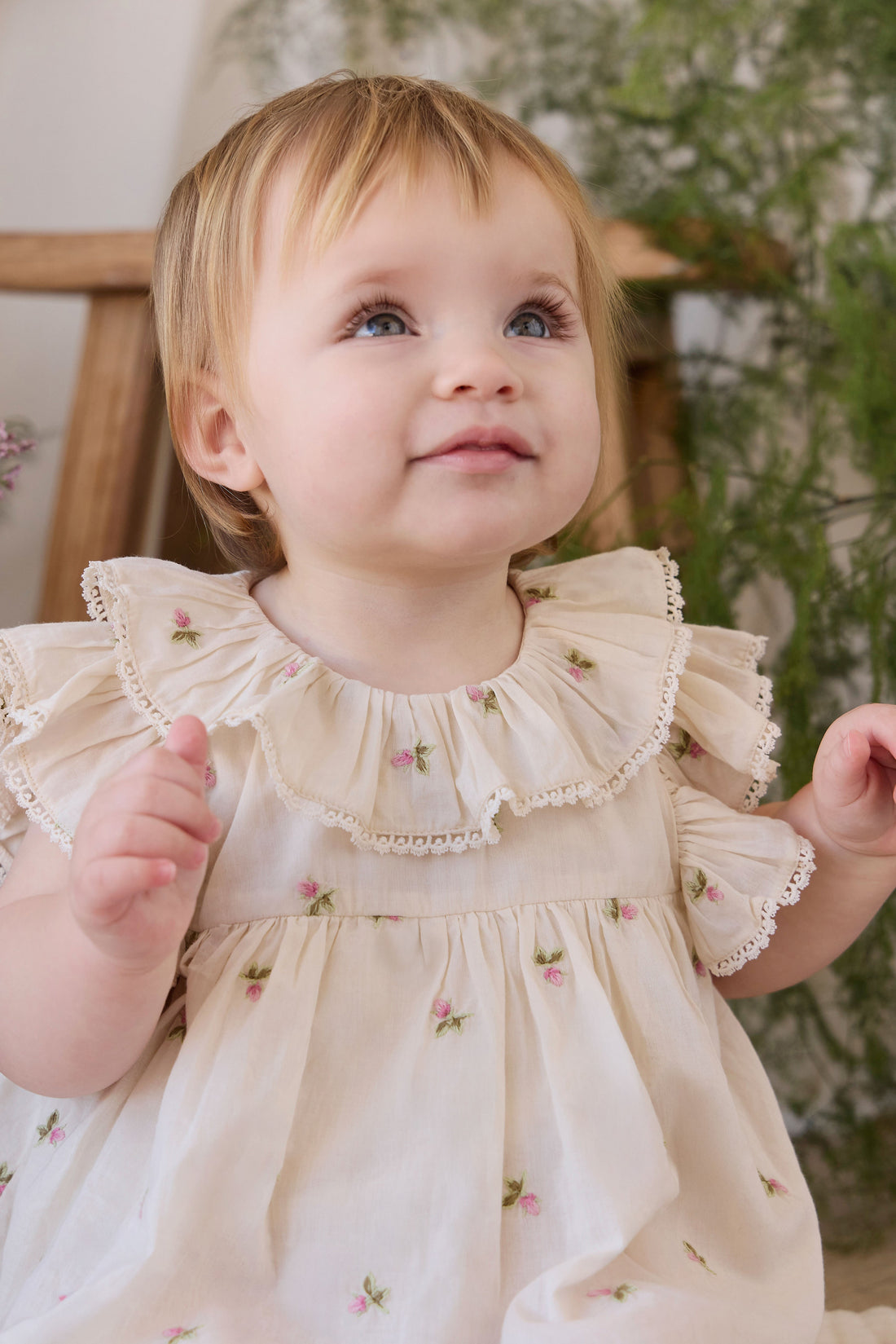 Organic Cotton Frannie Playsuit - Rosebud Egret Childrens Playsuit from Jamie Kay USA