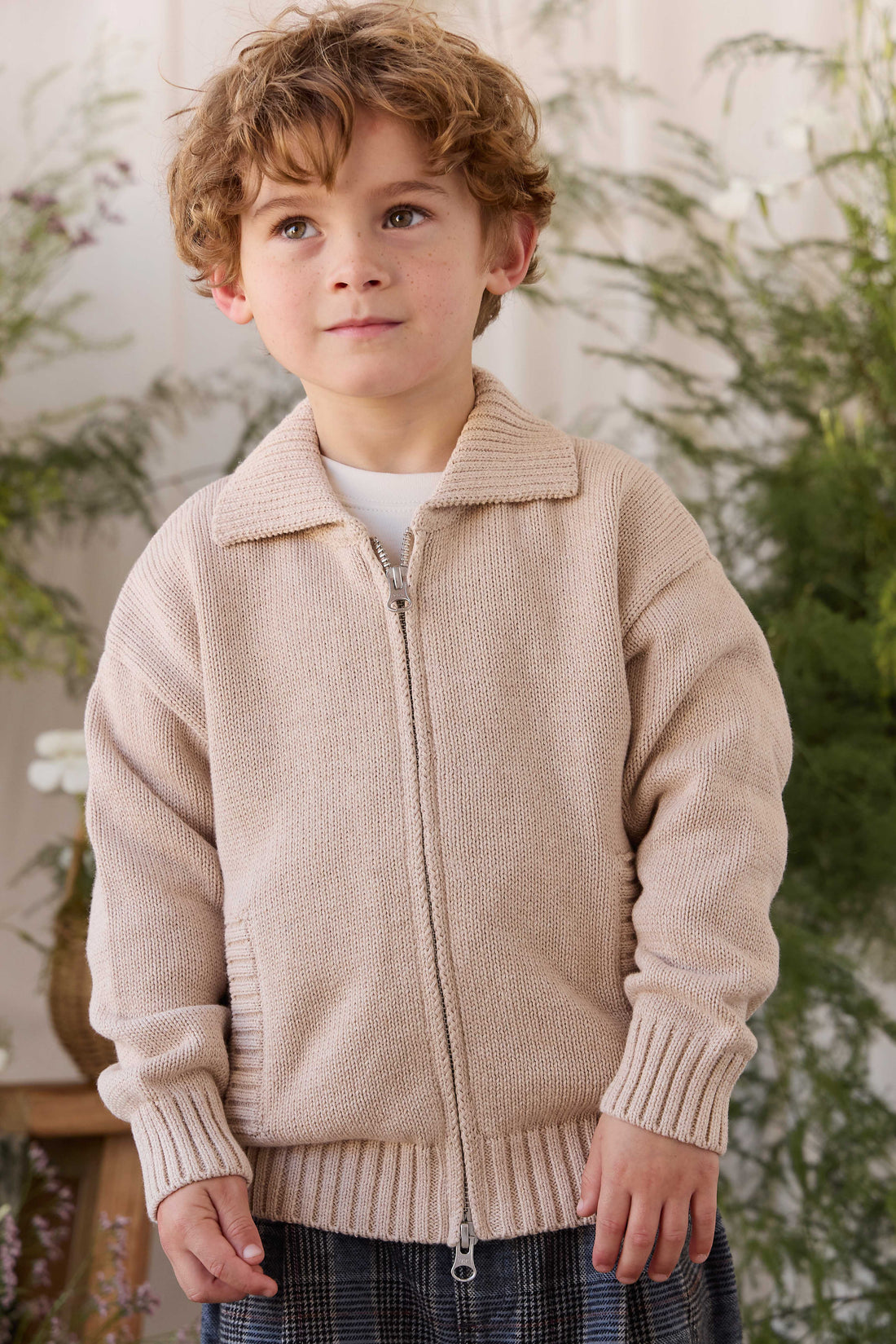Charlie Zip-Up Cardigan - Wheat Childrens Cardigan from Jamie Kay USA