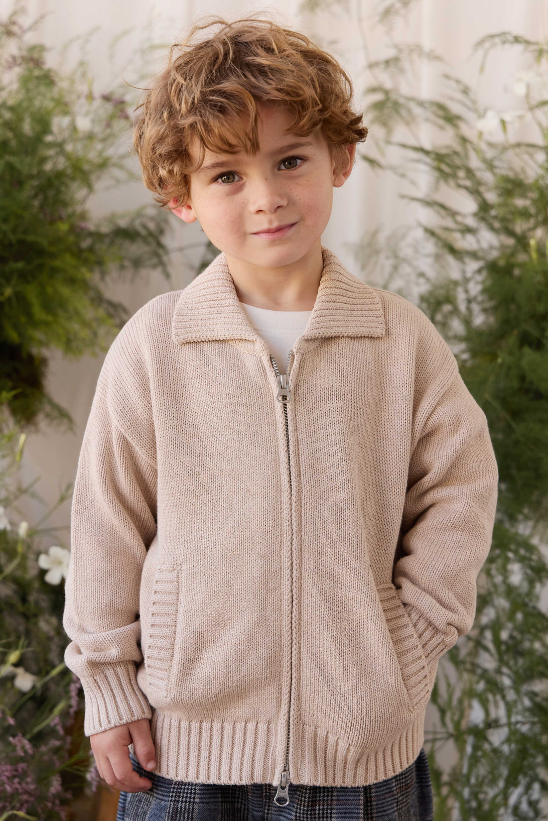 Charlie Zip-Up Cardigan - Wheat Childrens Cardigan from Jamie Kay USA