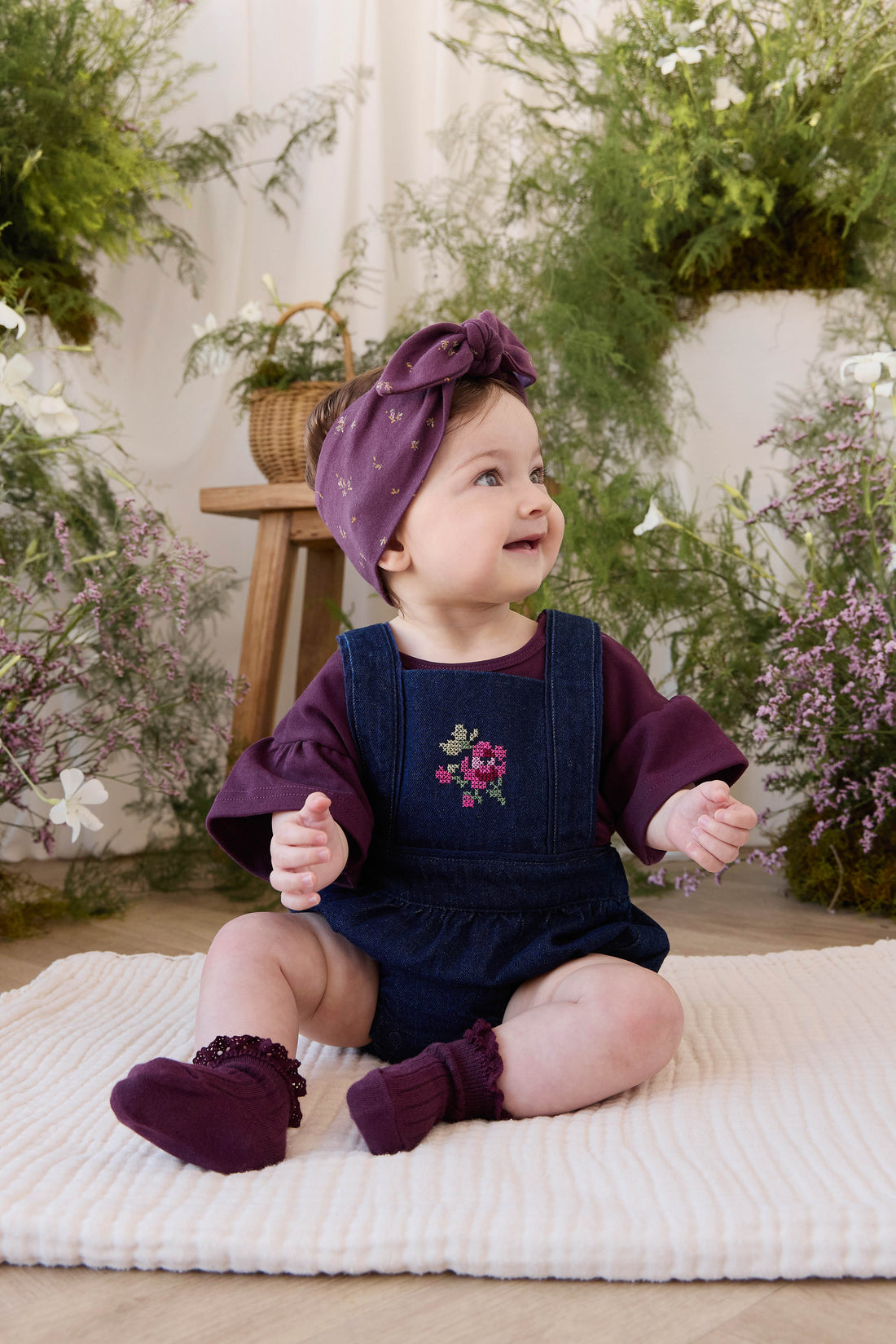 Calianna Playsuit - Deep Sea Denim Orchid Rose Childrens Playsuit from Jamie Kay USA
