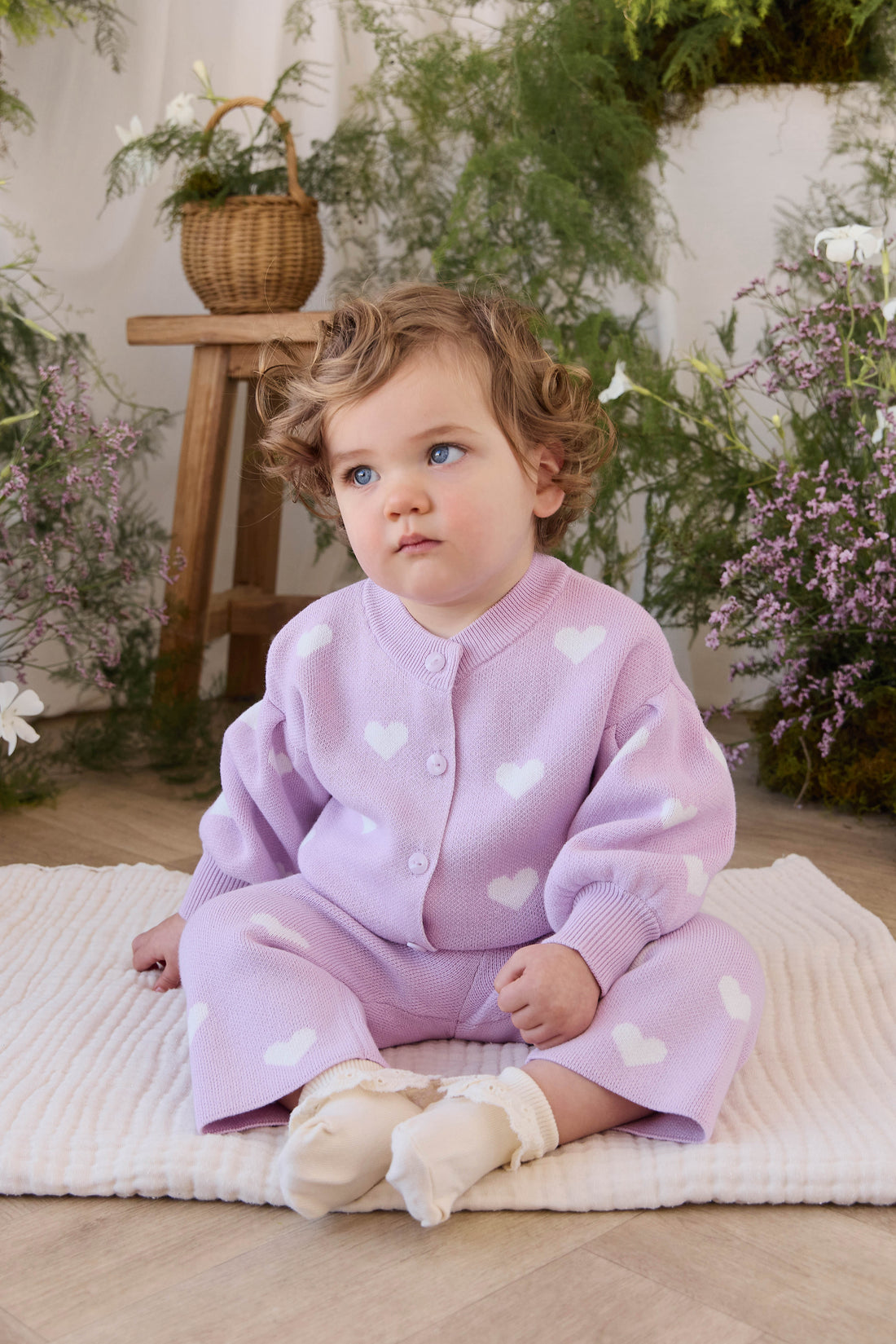 Kayla Cardigan - Kayla Heart Jacquard Orchid Dream Childrens Cardigan from Jamie Kay USA