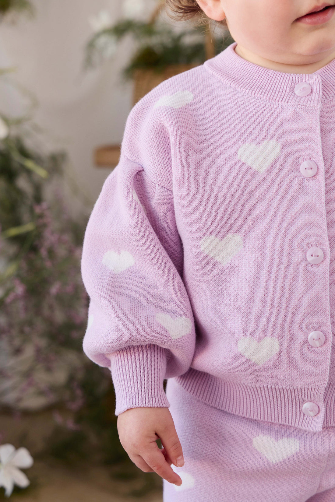 Kayla Cardigan - Kayla Heart Jacquard Orchid Dream Childrens Cardigan from Jamie Kay USA