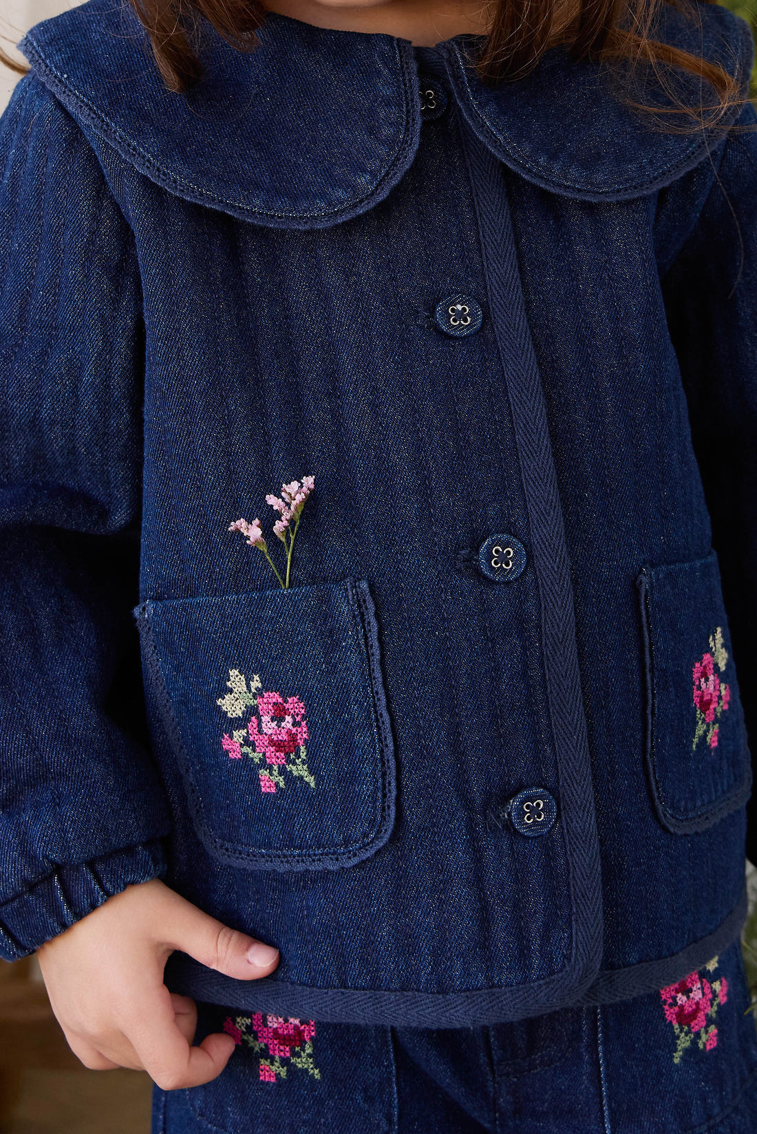 Gracen Jacket - Deep Sea Denim Orchid Rose Childrens Jacket from Jamie Kay USA