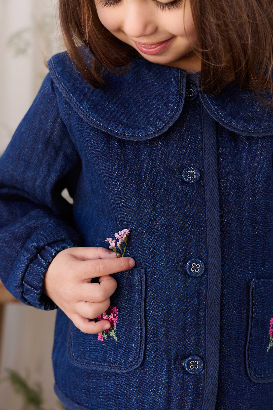 Gracen Jacket - Deep Sea Denim Orchid Rose Childrens Jacket from Jamie Kay USA