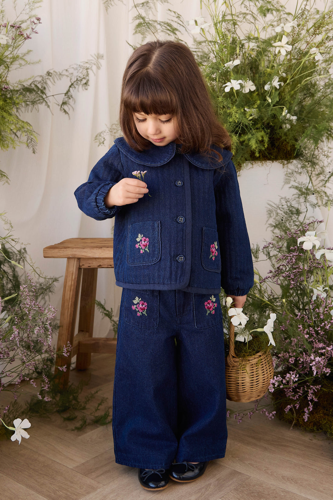 Ines Pant - Deep Sea Denim Orchid Rose Childrens Pants from Jamie Kay USA