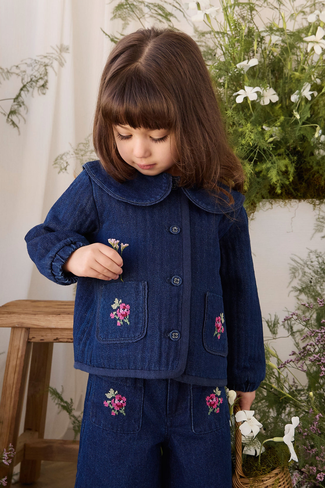 Ines Pant - Deep Sea Denim Orchid Rose Childrens Pants from Jamie Kay USA