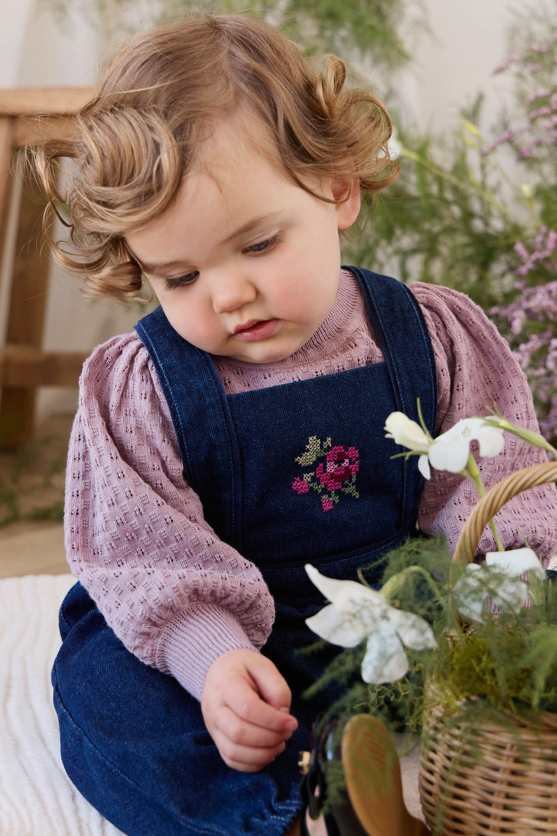 Maylah Overall - Deep Sea Denim Orchid Rose Childrens Overall from Jamie Kay USA