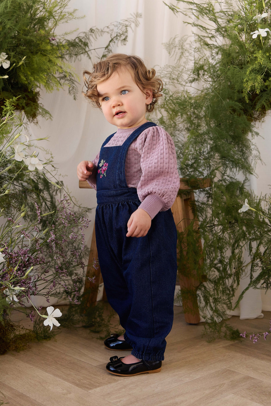 Maylah Overall - Deep Sea Denim Orchid Rose Childrens Overall from Jamie Kay USA