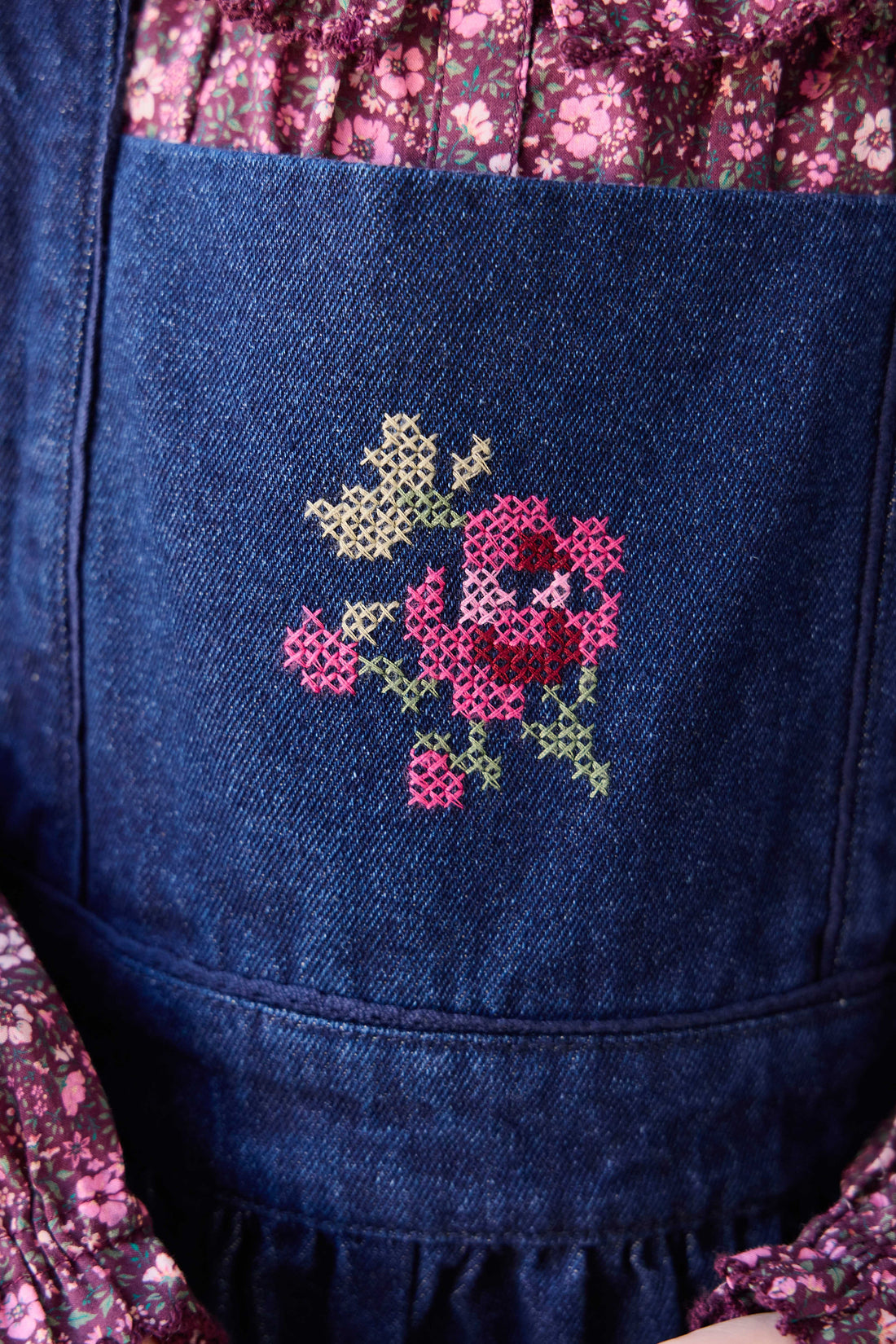 Dovie Overall - Deep Sea Denim Orchid Rose Childrens Overall from Jamie Kay USA