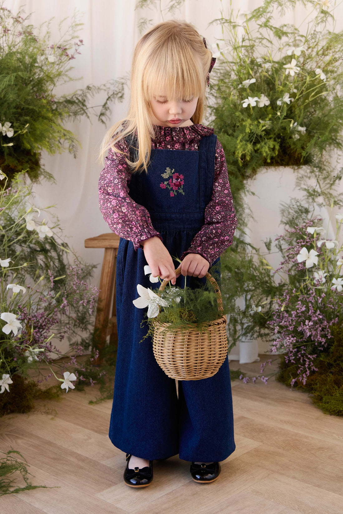 Dovie Overall - Deep Sea Denim Orchid Rose Childrens Overall from Jamie Kay USA