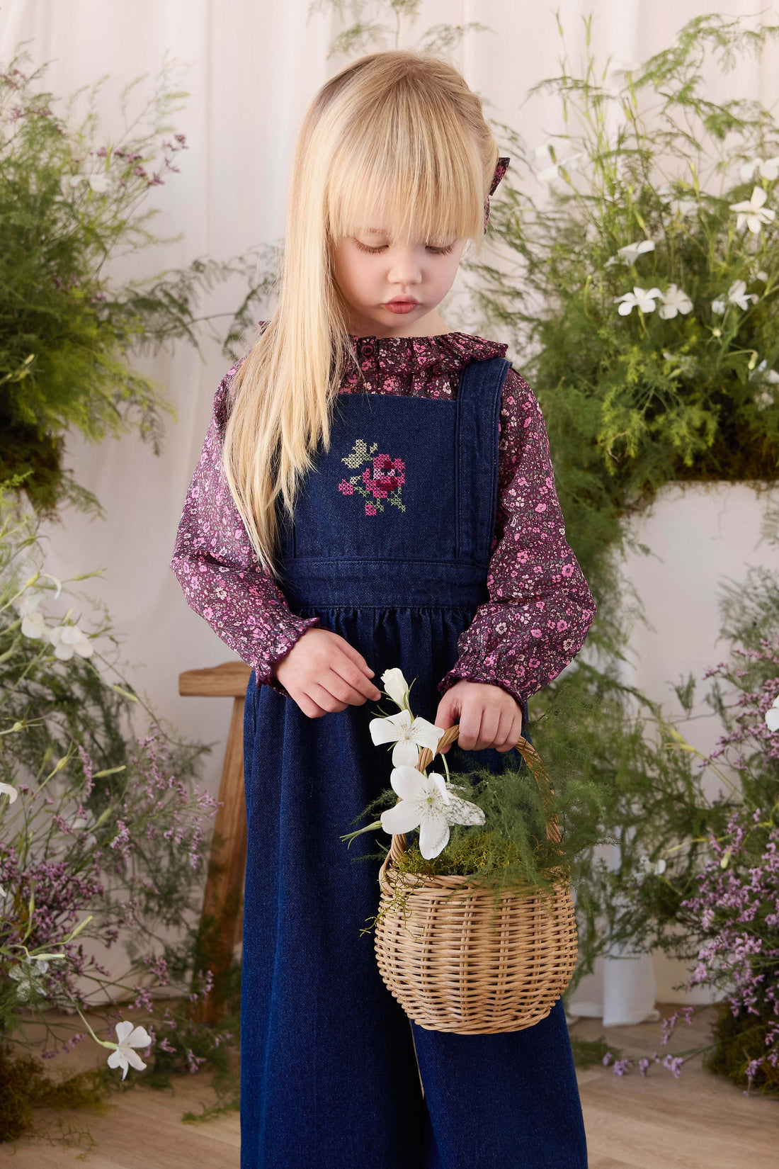 Dovie Overall - Deep Sea Denim Orchid Rose Childrens Overall from Jamie Kay USA