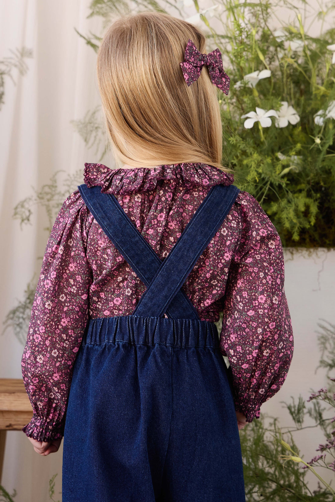 Dovie Overall - Deep Sea Denim Orchid Rose Childrens Overall from Jamie Kay USA