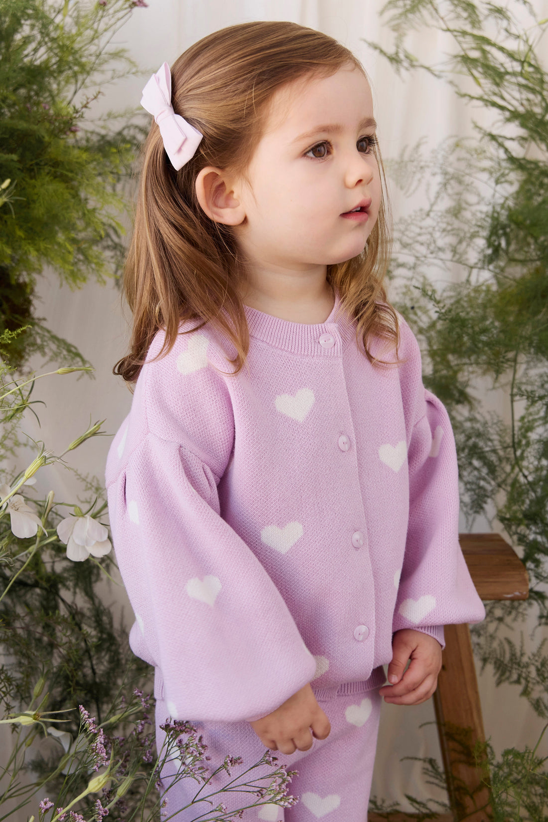 Kayla Cardigan - Kayla Heart Jacquard Orchid Dream Childrens Cardigan from Jamie Kay USA