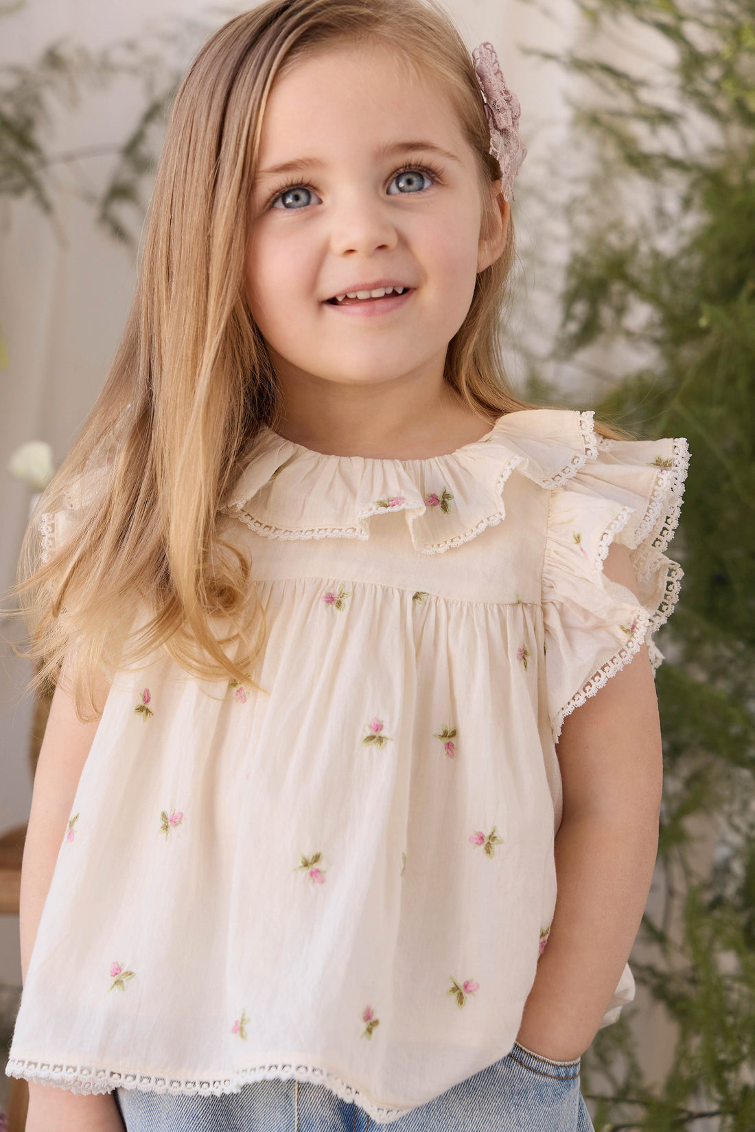 Organic Cotton Banks Blouse - Rosebud Egret Childrens Top from Jamie Kay USA