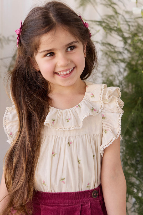 Organic Cotton Banks Blouse - Rosebud Egret Childrens Top from Jamie Kay USA