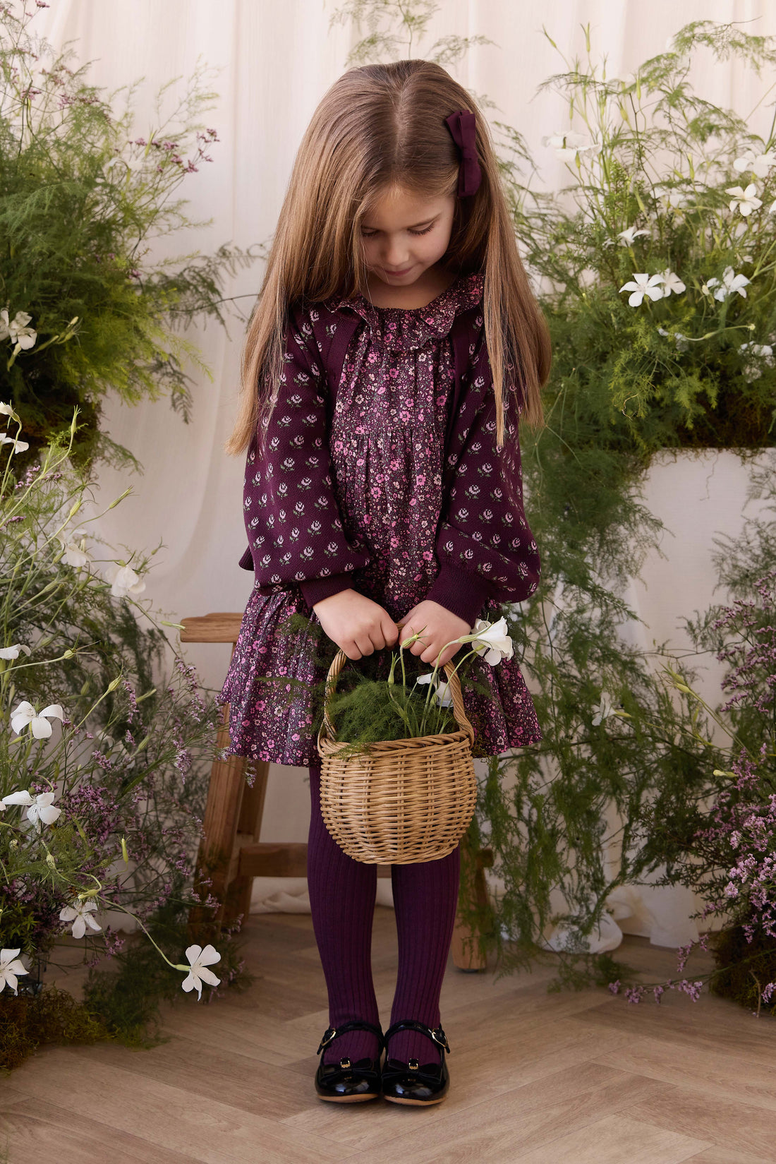Evie Cardigan - Evie Jacquard Fig Childrens Cardigan from Jamie Kay USA
