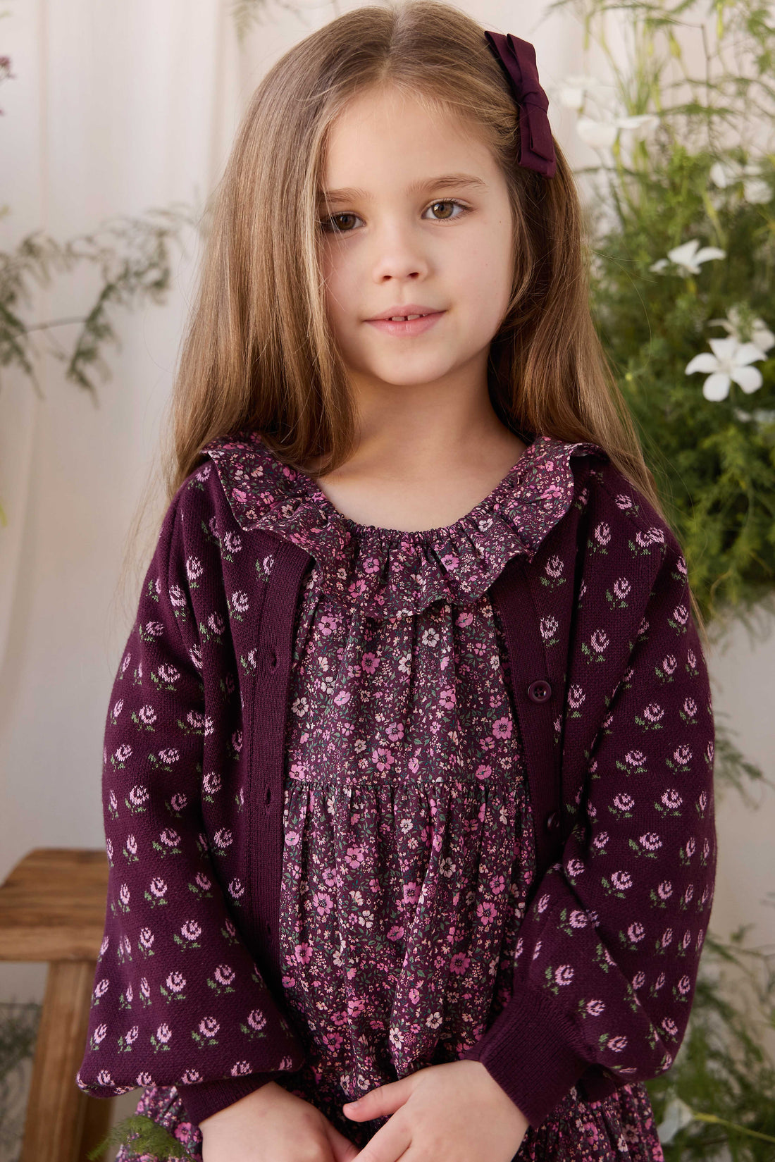 Evie Cardigan - Evie Jacquard Fig Childrens Cardigan from Jamie Kay USA