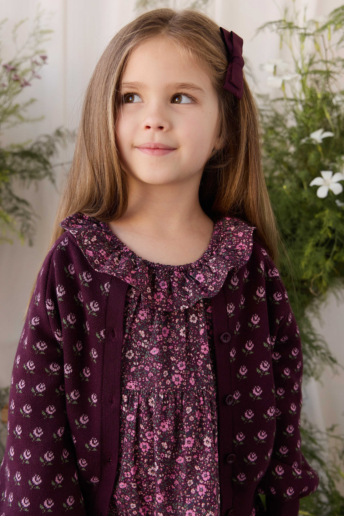 Evie Cardigan - Evie Jacquard Fig Childrens Cardigan from Jamie Kay USA