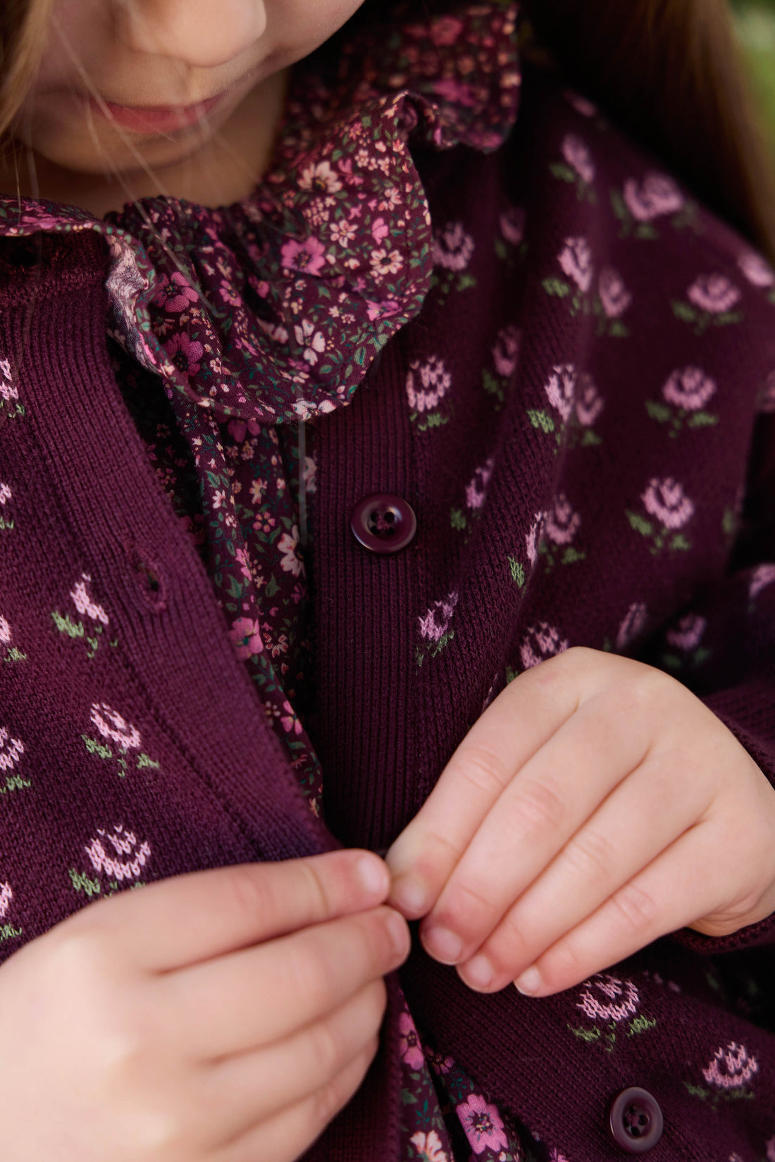 Evie Cardigan - Evie Jacquard Fig Childrens Cardigan from Jamie Kay USA