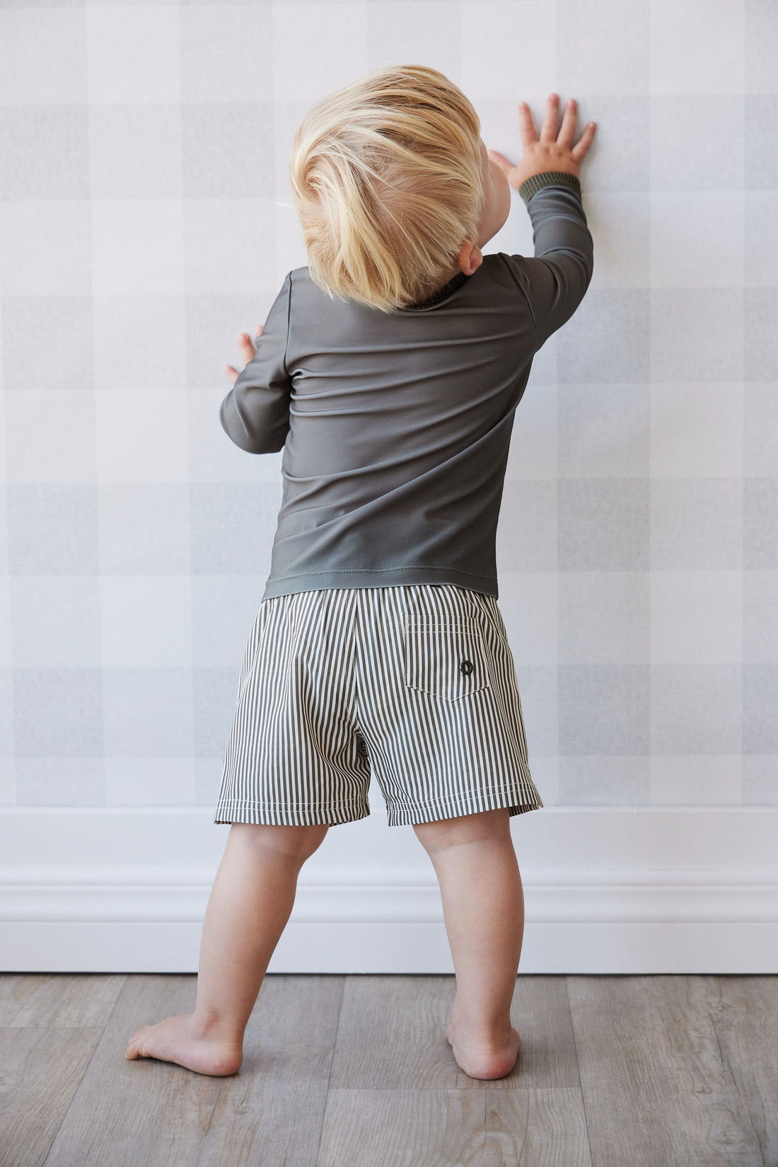 Noah Short - Fine Vertical Stripe Dark Olive Childrens Short from Jamie Kay USA