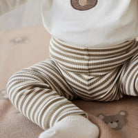 Organic Cotton Modal Everyday Legging - Narrow Stripe Oak/Soft Clay Childrens Legging from Jamie Kay USA