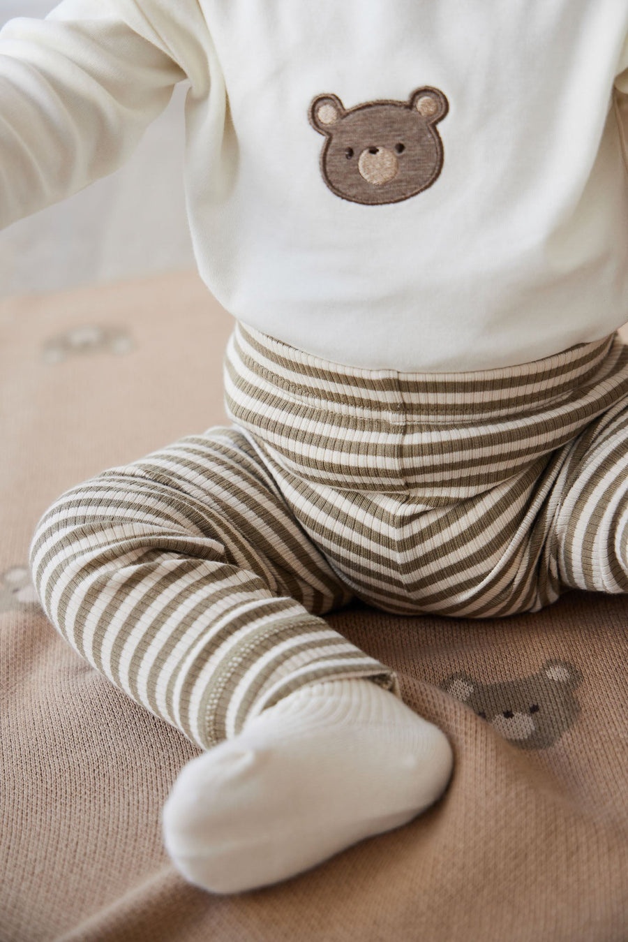 Organic Cotton Modal Everyday Legging - Narrow Stripe Oak/Soft Clay Childrens Legging from Jamie Kay USA