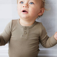 Organic Cotton Modal Long Sleeve Bodysuit - Oak Childrens Bodysuit from Jamie Kay USA