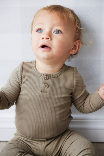 Organic Cotton Modal Long Sleeve Bodysuit - Oak Childrens Bodysuit from Jamie Kay USA