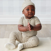 Organic Cotton Modal Darcy Rib Tee Bodysuit - Narrow Stripe Oak/Soft Clay Childrens Bodysuit from Jamie Kay USA