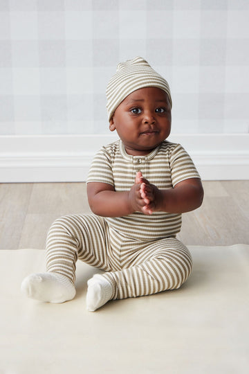 Organic Cotton Modal Darcy Rib Tee Bodysuit - Narrow Stripe Oak/Soft Clay Childrens Bodysuit from Jamie Kay USA