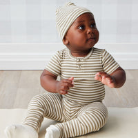 Organic Cotton Modal Everyday Legging - Narrow Stripe Oak/Soft Clay Childrens Legging from Jamie Kay USA