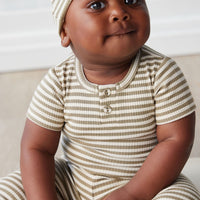 Organic Cotton Modal Darcy Rib Tee Bodysuit - Narrow Stripe Oak/Soft Clay Childrens Bodysuit from Jamie Kay USA