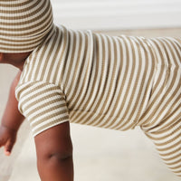 Organic Cotton Modal Darcy Rib Tee Bodysuit - Narrow Stripe Oak/Soft Clay Childrens Bodysuit from Jamie Kay USA