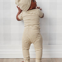 Organic Cotton Modal Darcy Rib Tee Bodysuit - Narrow Stripe Oak/Soft Clay Childrens Bodysuit from Jamie Kay USA