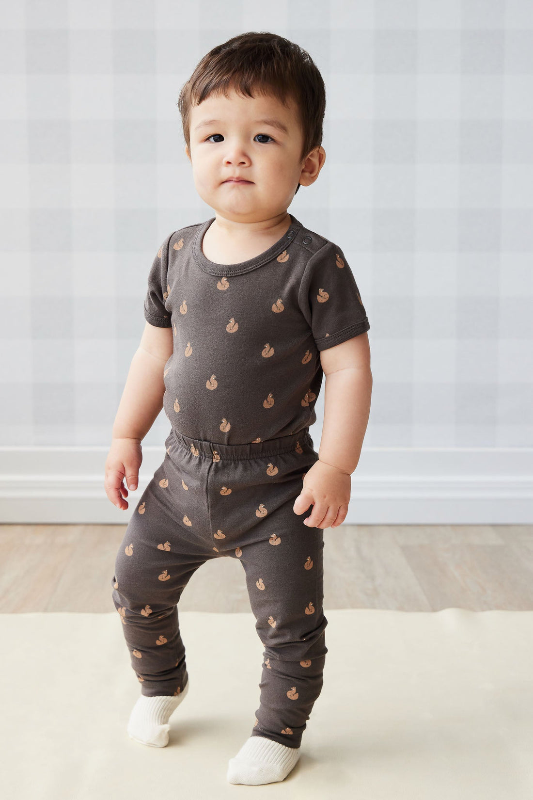 Organic Cotton Hudson Short Sleeve Bodysuit - Fox Cubs Wolf Childrens Bodysuit from Jamie Kay USA