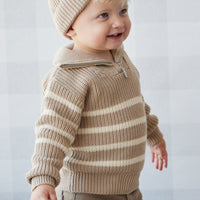 Jack Zip Jumper - Lenny Stripe Fawn Childrens Jumper from Jamie Kay USA